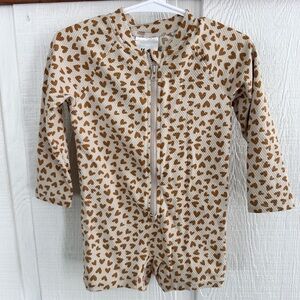 H&M Cream and Brown Heart Long Sleeve SwimSuit